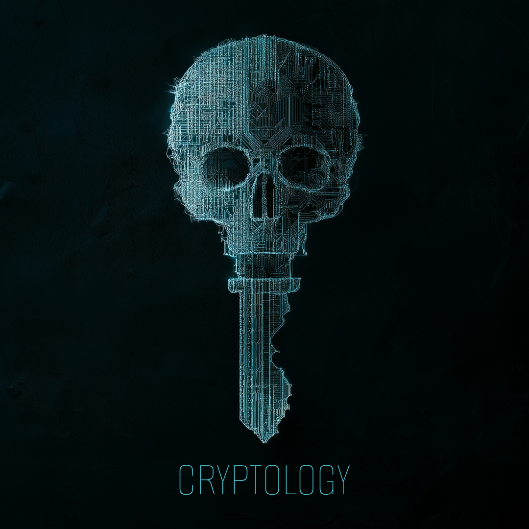 Cryptology logo — digital skull key